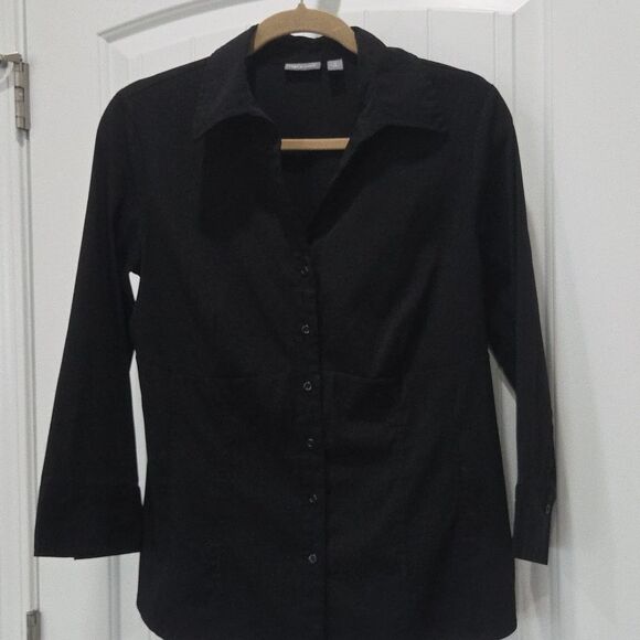 APT 9 Black Button Down 3/4  Sleeve Medium - Picture 1 of 5